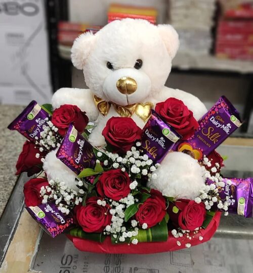 Rose & Silks Teddy Basket