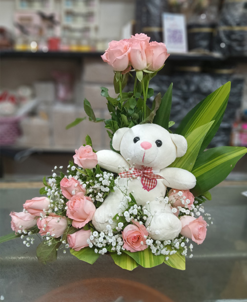 Pink Affection Teddy Basket