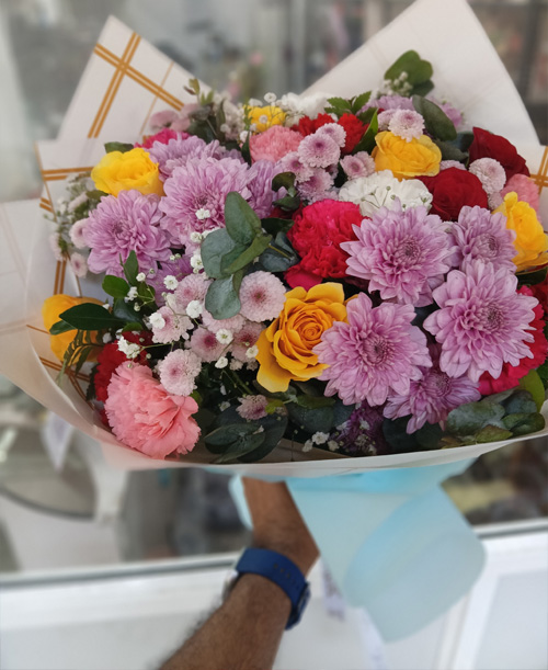 Mixed Flowers Bunch with Paper Packing