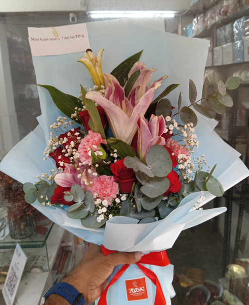Pink Lilies and Mixed Flowers Bouquet